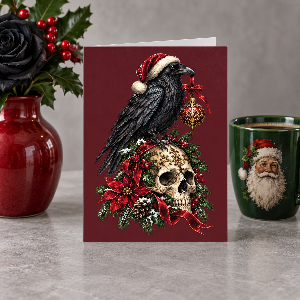 Gothmas Raven & Skull Christmas | Gothic Christmas Cards Set of 10