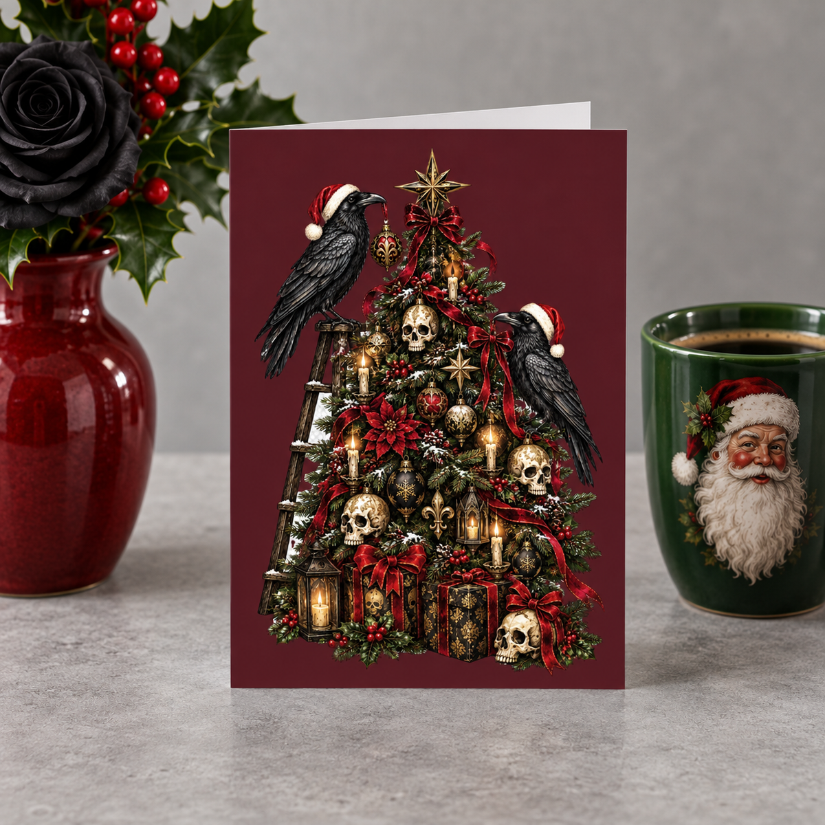 Gothmas Raven Christmas Tree | Gothic Christmas Cards Set of 10