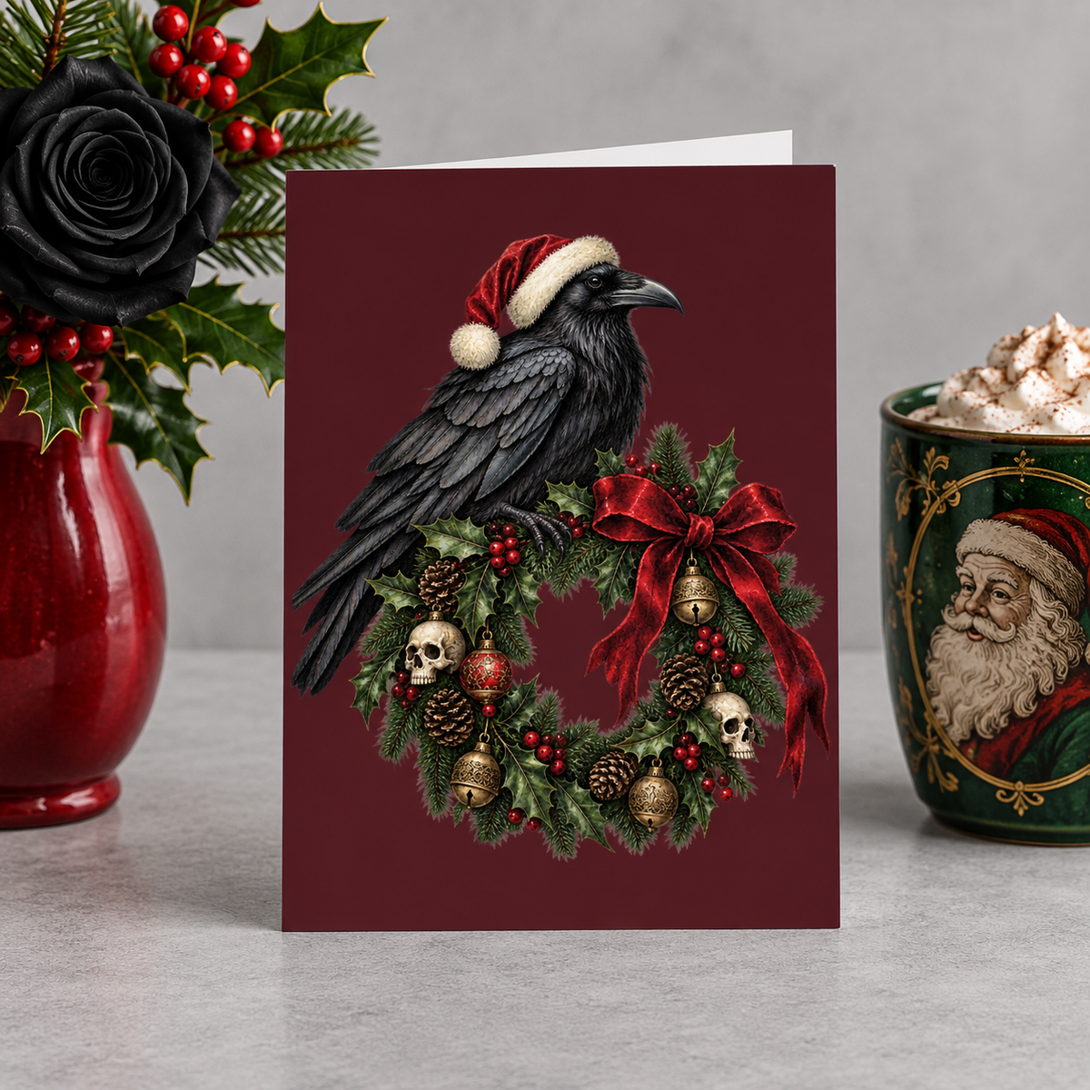 Gothmas Raven & Wreath | Gothic Christmas Cards Set of 10
