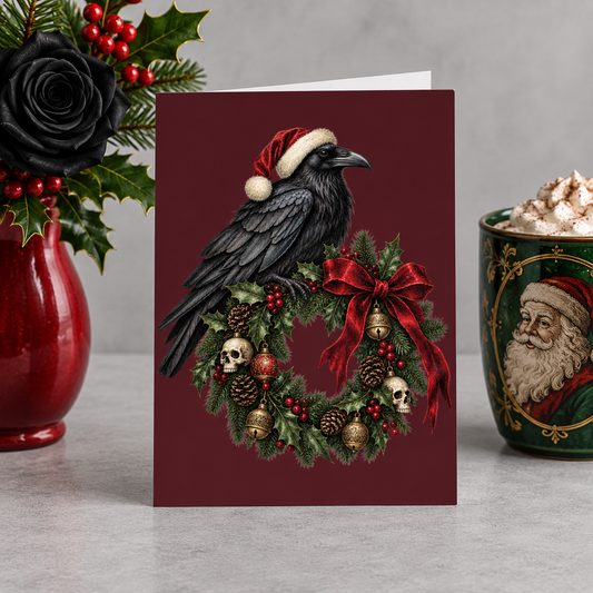 Gothmas Raven & Wreath | Gothic Christmas Cards Set of 10