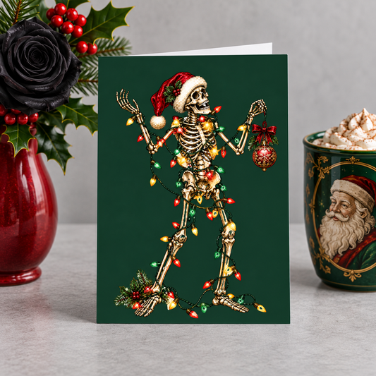 Gothmas Skeleton Christmas Lights | Gothic Christmas Cards Set of 10