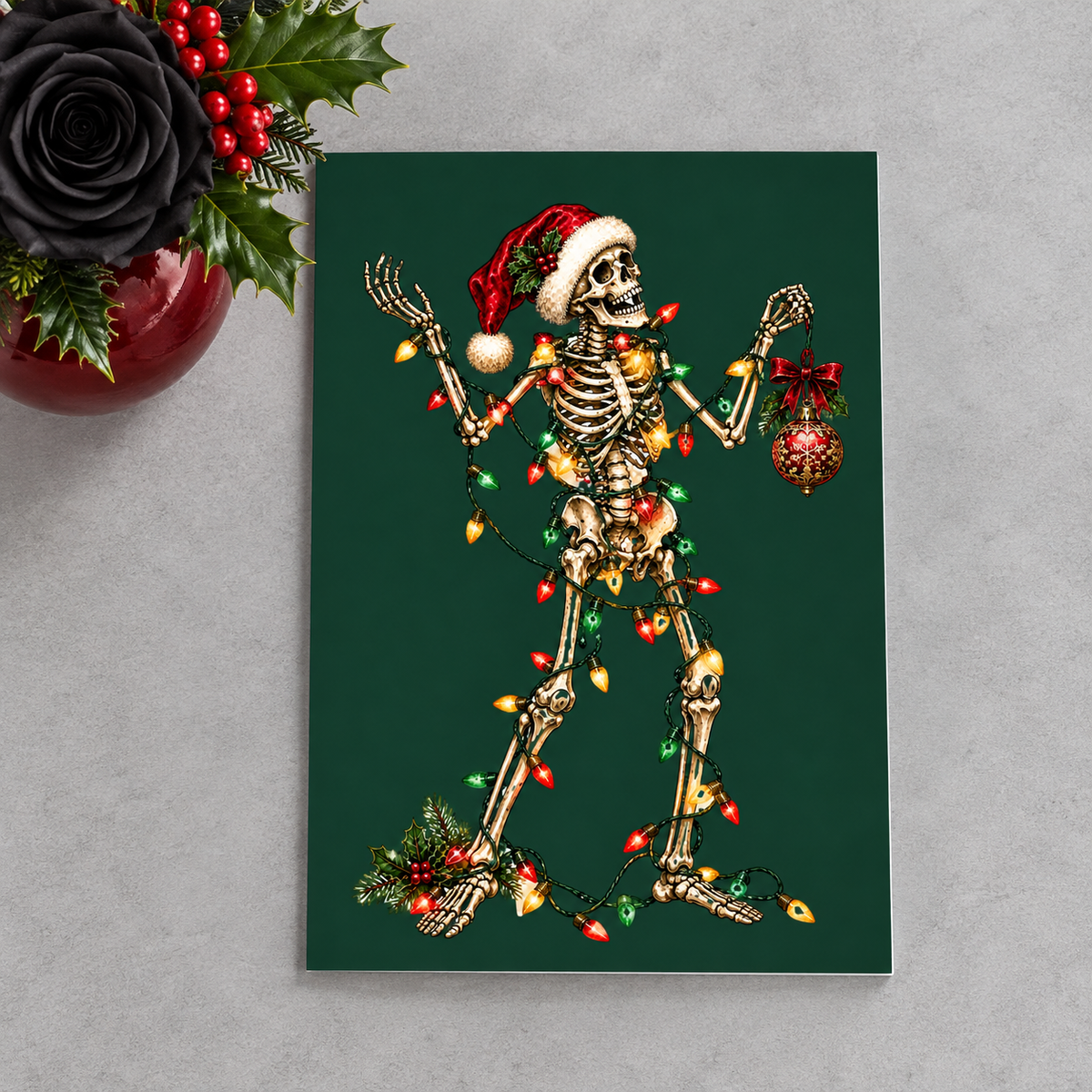 Gothmas Skeleton Christmas Lights | Gothic Christmas Cards Set of 10