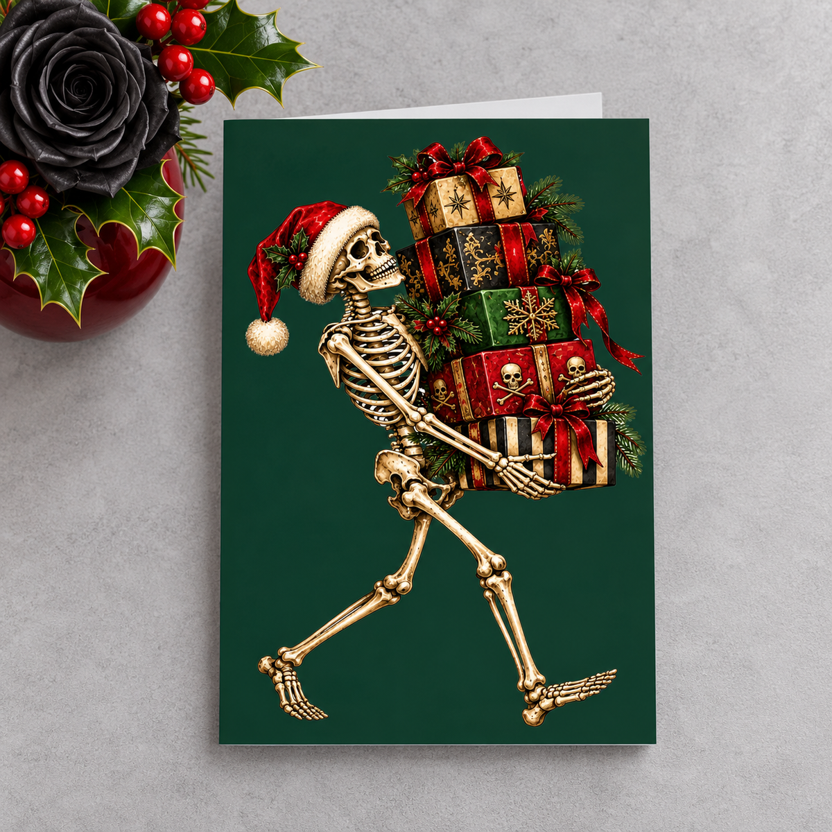 Gothmas Skeleton Christmas Presents | Gothic Christmas Cards Set of 10