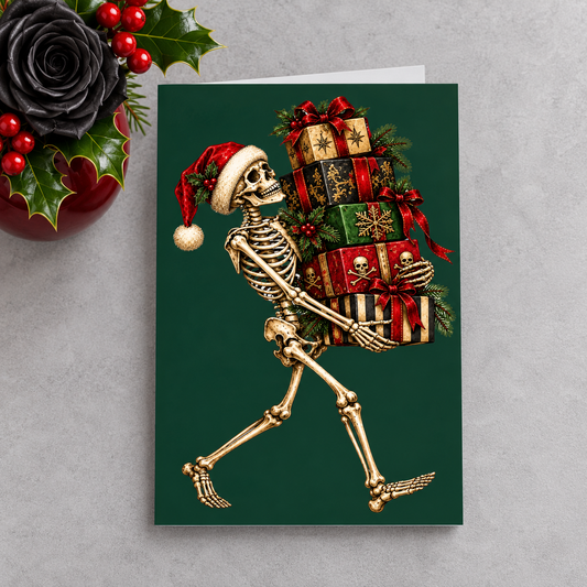 Gothmas Skeleton Christmas Presents | Gothic Christmas Cards Set of 10