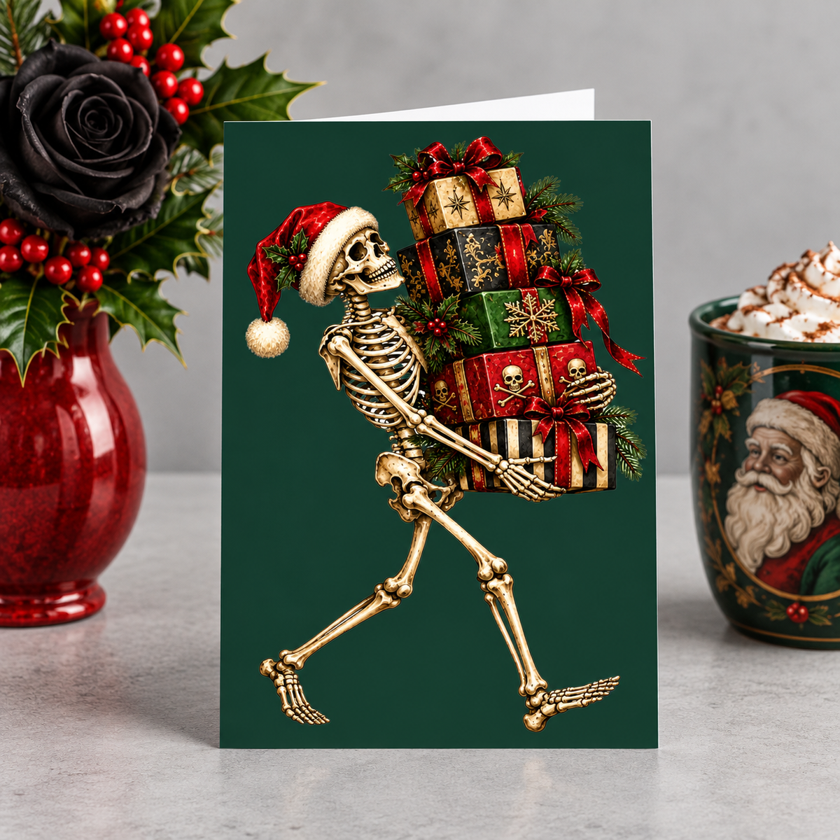 Gothmas Skeleton Christmas Presents | Gothic Christmas Cards Set of 10