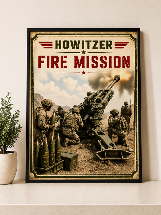 Howitzer Fire Mission Vintage Art Poster | Field Artillery Wall Art