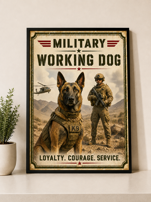 Military Working Dog Vintage Art Poster | K9 Handler Wall Art
