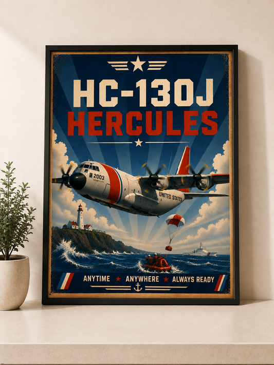 HC-130J Hercules Vintage Poster | Maritime Search & Rescue Aviation
