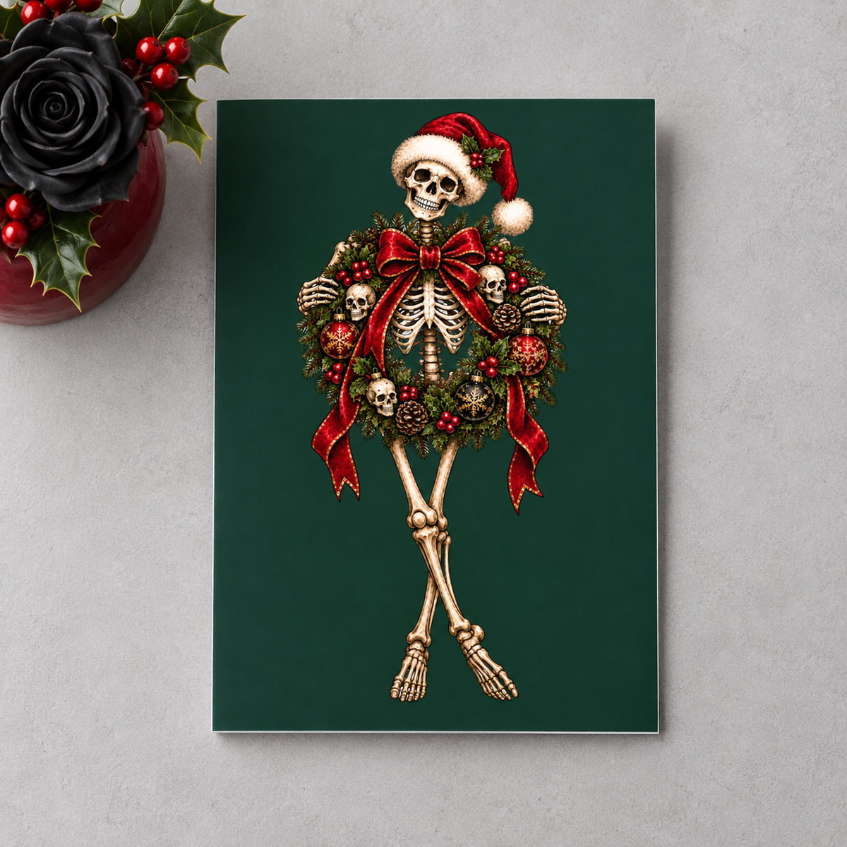 Gothmas Skeleton Wreath Christmas | Gothic Christmas Cards Set of 10