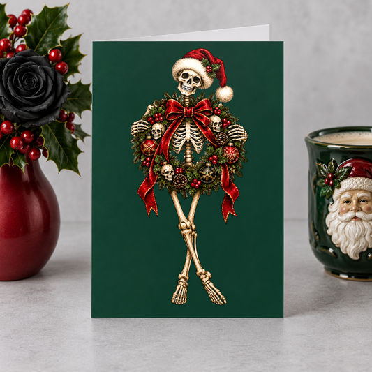 Gothmas Skeleton Wreath Christmas | Gothic Christmas Cards Set of 10