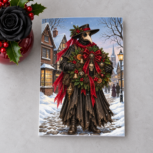 Gothmas Plague Doctor Wreath | Gothic Christmas Cards Set of 10