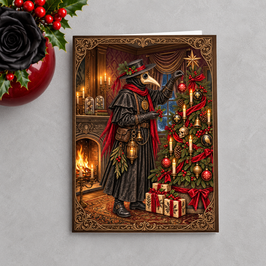 Gothmas Plague Doctor Decorating Tree | Gothic Christmas Cards Set of 10