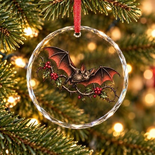 Bat & Holly Ornament | Gothmas Gothic Christmas Glass Ornament