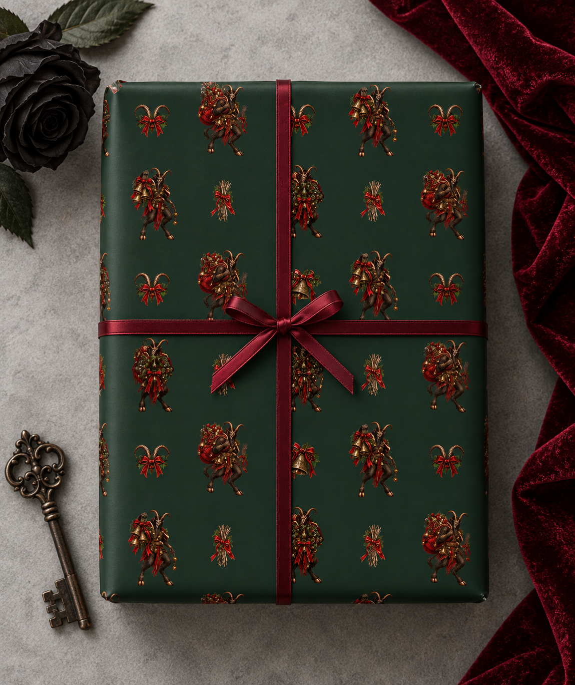 Krampus Wrapping Paper | Gothmas Forest Green Christmas Gift Wrap