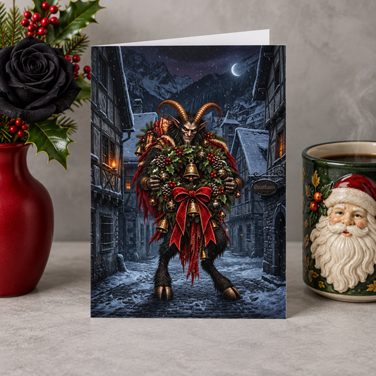 Gothmas Krampus Christmas Wreath | Gothic Christmas Cards Set of 10