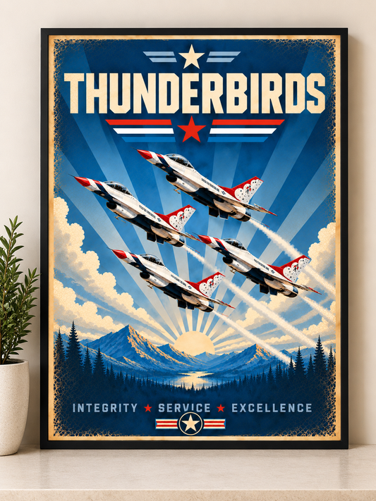 Thunderbird Formation Poster | Vintage Fighter Jet Aviation Wall Art