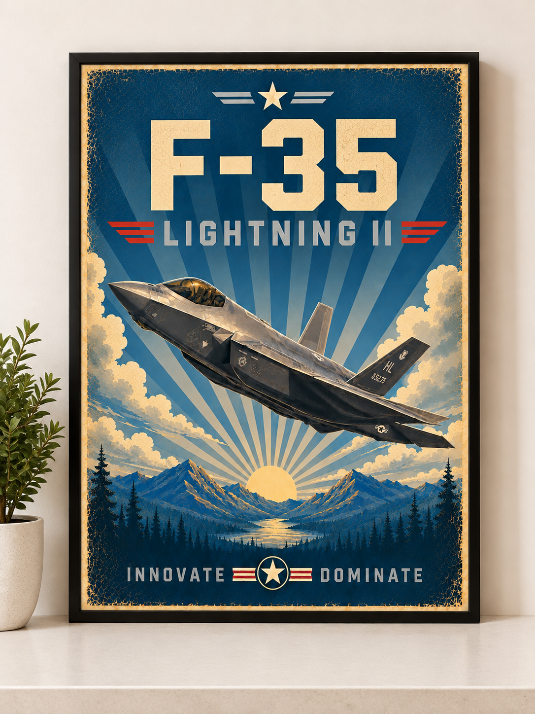 F-35 Lightning II Poster | Vintage Military Aviation Wall Art