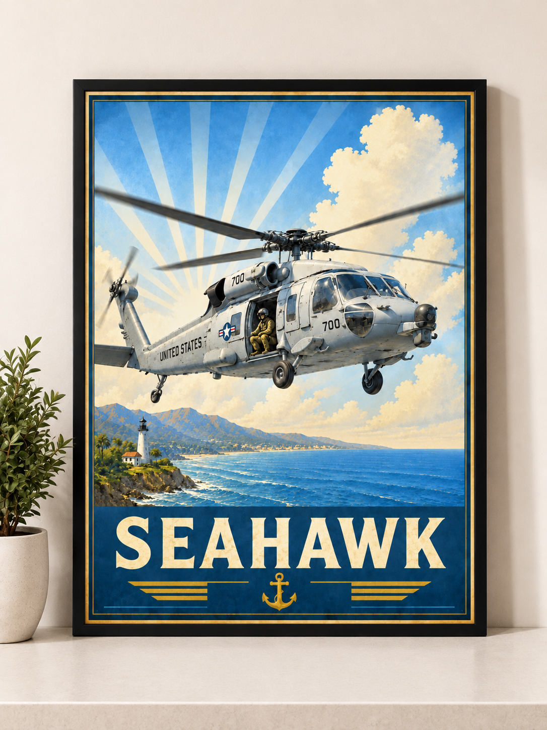 H-60 Seahawk Vintage Art Poster | Maritime Helicopter Wall Art