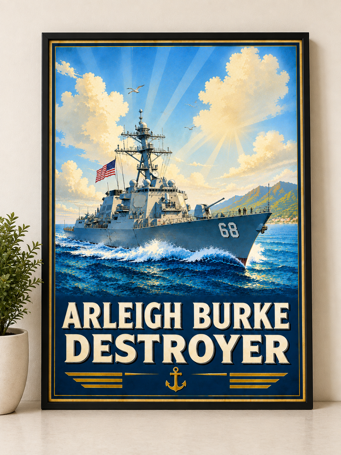 Arleigh Burke Destroyer Vintage Art Poster | Naval Heritage Wall Art
