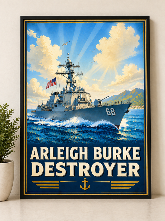 Arleigh Burke Destroyer Vintage Art Poster | Naval Heritage Wall Art