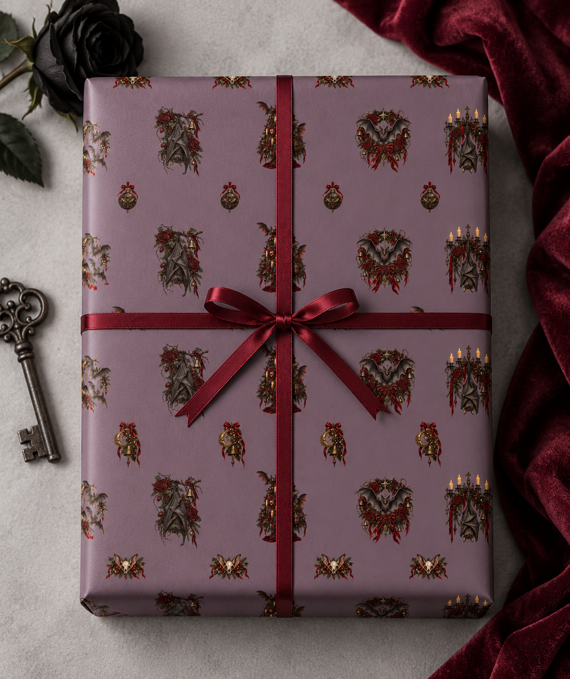 Gothmas Bat Wrapping Paper | Gothic Christmas Gift Wrap